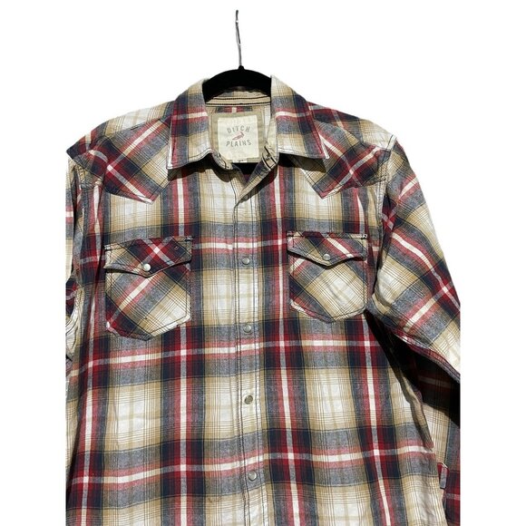 Ditch Plains Men's Button Up Shirt Western Pearl Snap Red Beige Size Medium - Picture 6 of 6